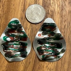 Abstract Silver and Green Earrings